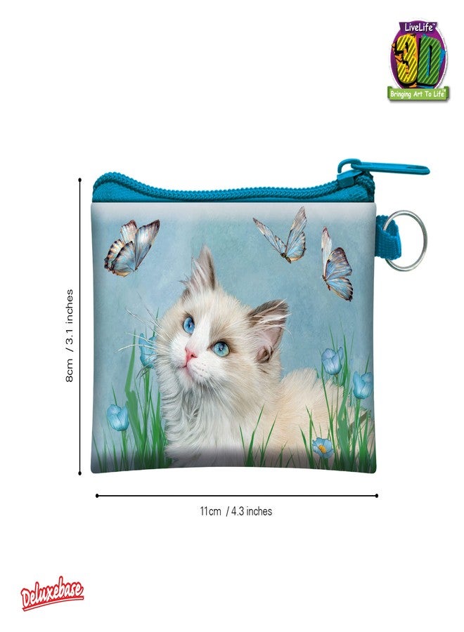 3D LiveLife Coin Purse - Ragdoll & Butterflies from Deluxebase. Lenticular 3D Cat Purse. Cash, coin and card holder with secure zipper featuring artwork licensed from renowned Carol Cavalaris - Image 2